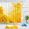 A Beautiful Sunflower Blossom Shower Curtain with A Yellow Butterfly to Make Your Bathroom Bloom