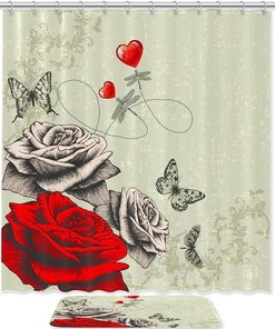 A Charming and Beautiful Roses Butterflies Dragonflies Shower Curtain