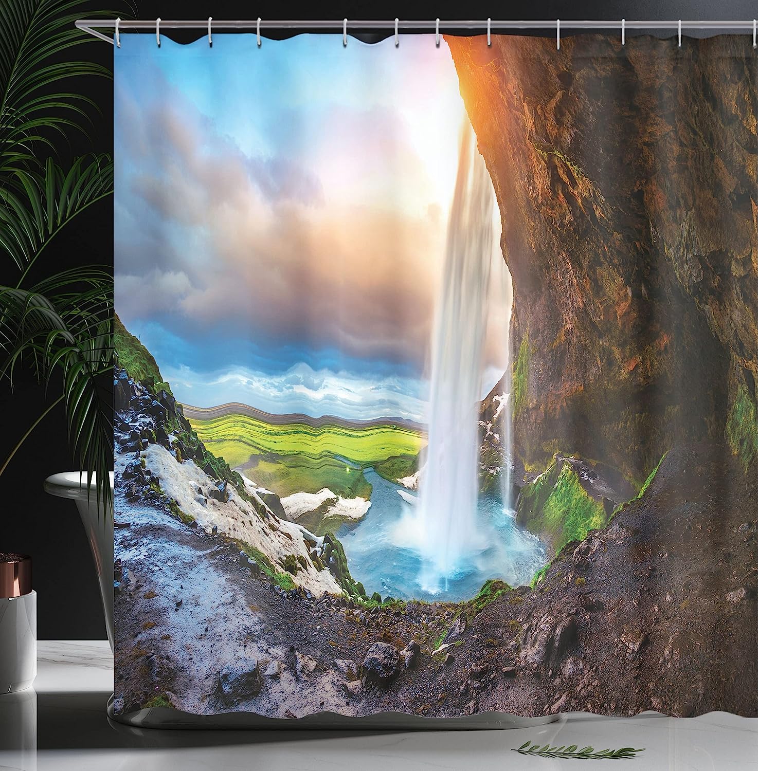 A Circle Rustic Doorway And Gate Opening Of A National Park Japanese Shower Curtain - Image 3