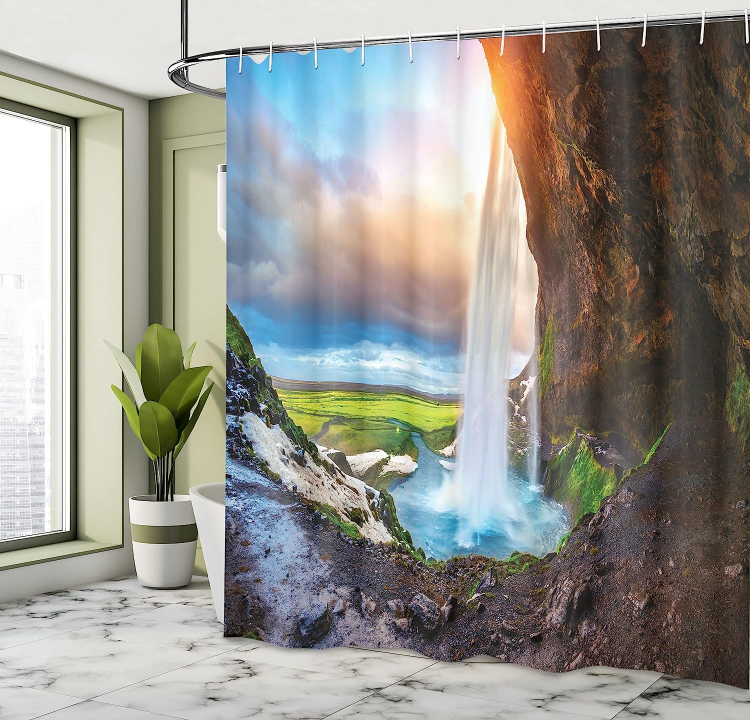 A Circle Rustic Doorway And Gate Opening Of A National Park Japanese Shower Curtain - Image 4