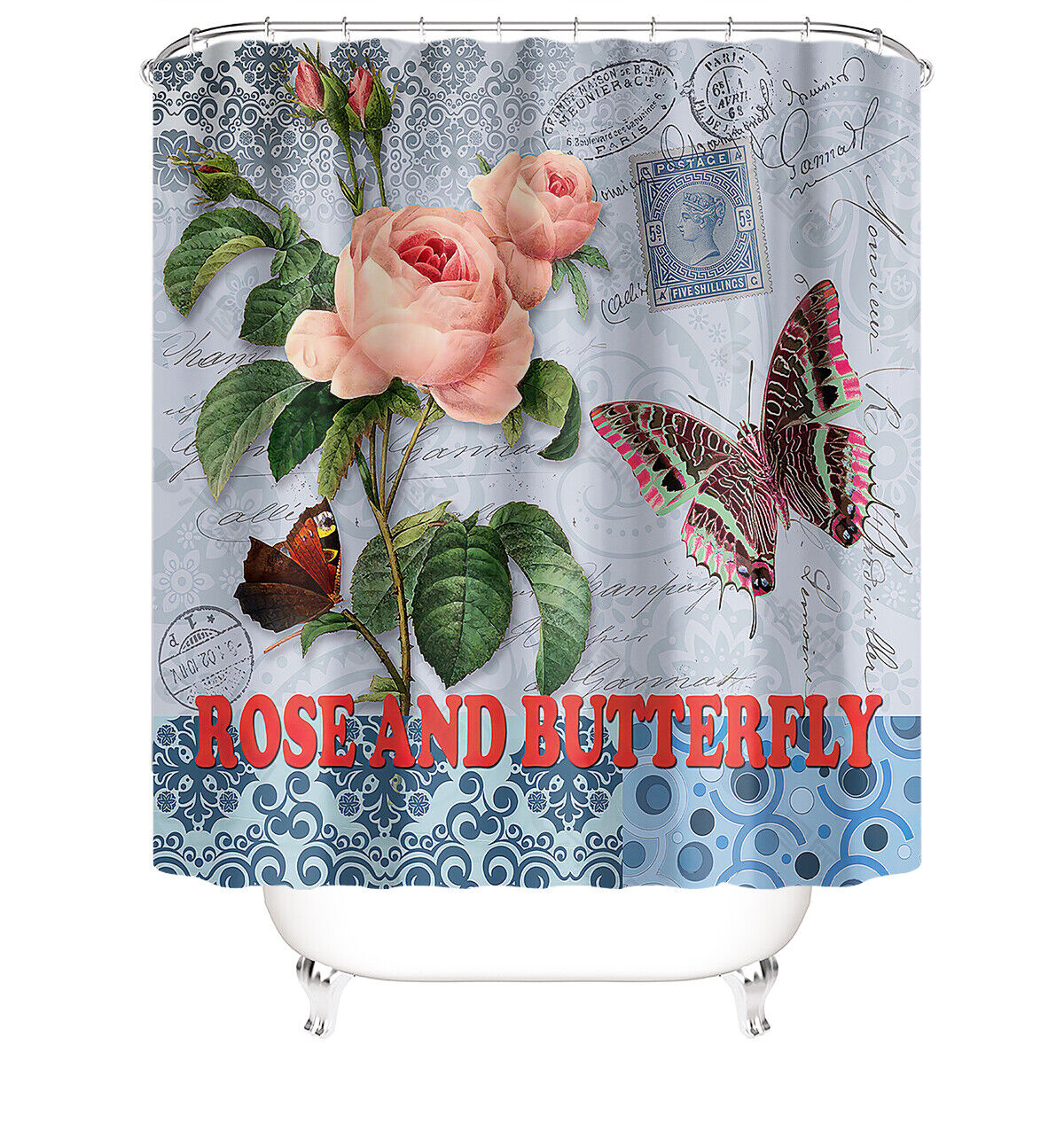 A Classic and Beautiful Waterproof Rose Shower Curtain for Any Bathroom