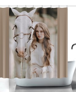 A Girl And Her Horse Themed Fabric Shower Curtain For Bathroom