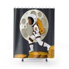 A Shower Curtain with a Moon and Money Print: Keep Everything Positive and Money-Focused