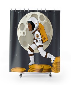 A Shower Curtain with a Moon and Money Print: Keep Everything Positive and Money-Focused