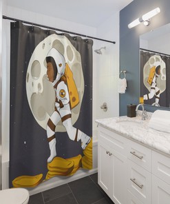 A Shower Curtain with a Moon and Money Print: Keep Everything Positive and Money-Focused