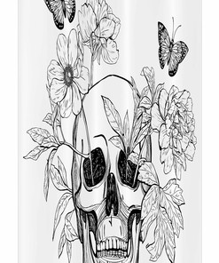 A Stunning Addition To Your Bathroom - Floral Stall Shower Curtain With Skulls And Butterflies Print