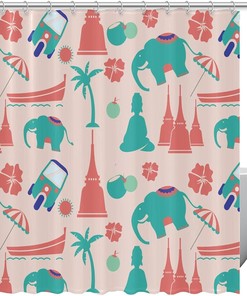 A Stunning Pink Thai Elephant Pattern Shower Curtain to Enhance Your Bathroom's Look