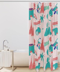 A Stunning Pink Thai Elephant Pattern Shower Curtain to Enhance Your Bathroom's Look