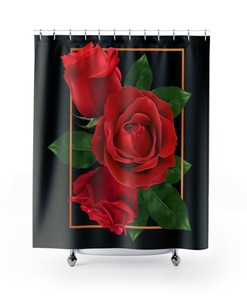 A Stunning and Elegant Roses in Gold Frame Black Shower Curtain
