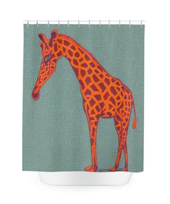 AI Art Design Print Giraffe Orange Shower Curtain for Kids