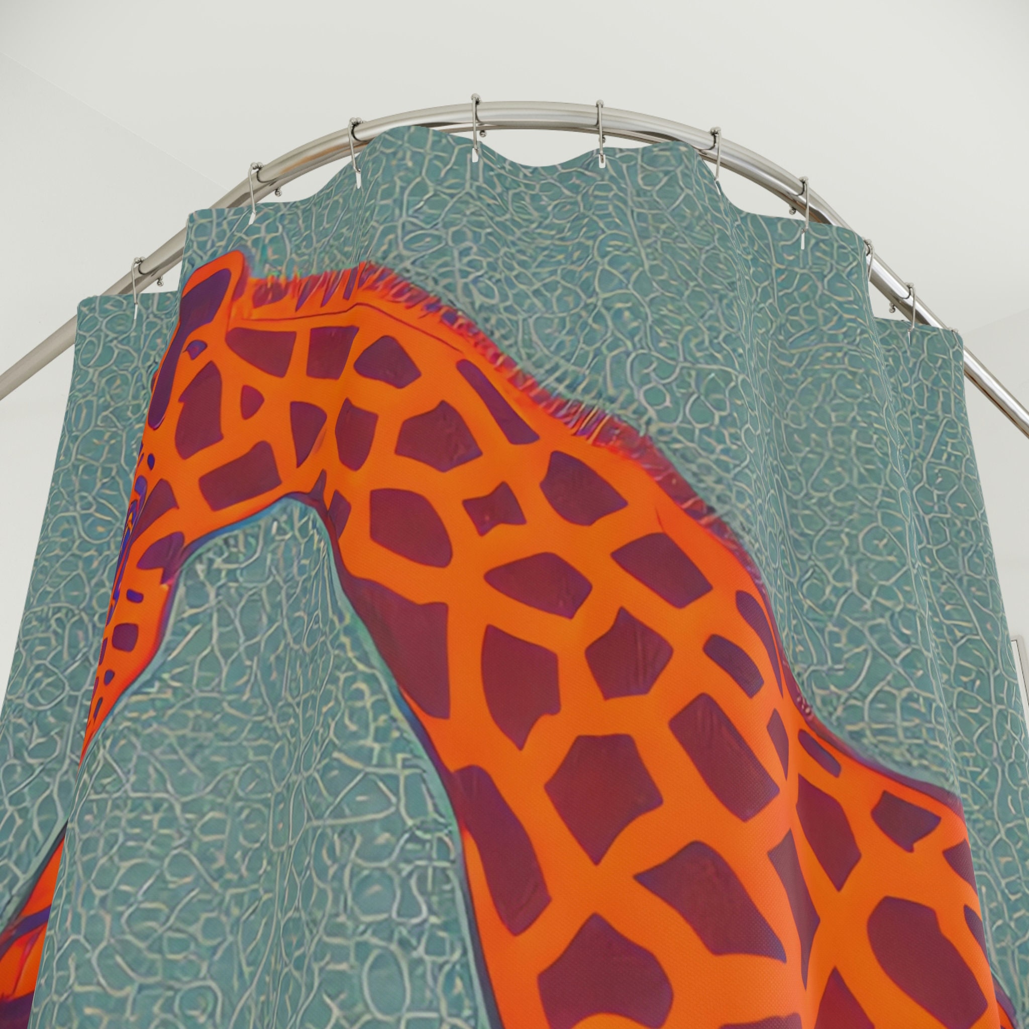 AI Art Design Print Giraffe Orange Shower Curtain for Kids