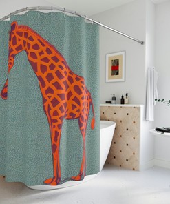 AI Art Design Print Giraffe Orange Shower Curtain for Kids