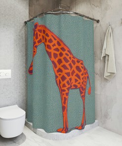 AI Art Design Print Giraffe Orange Shower Curtain for Kids