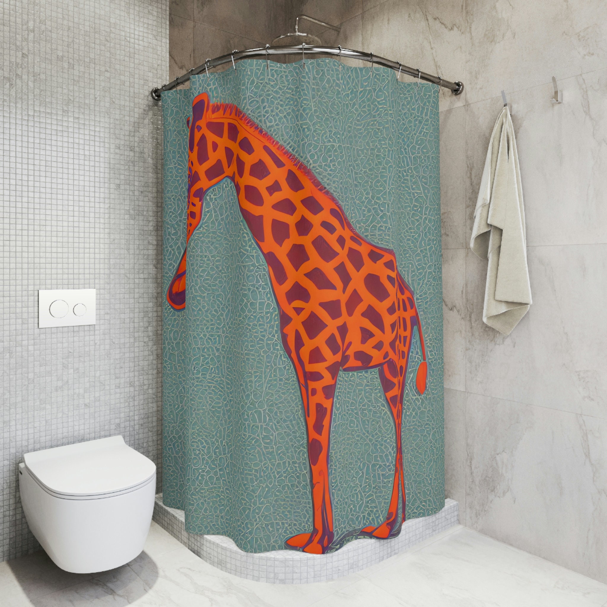 AI Art Design Print Giraffe Orange Shower Curtain for Kids
