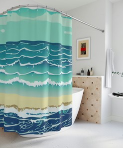 AI Art Ocean Waves Modern Print Shower Curtain for Bathroom
