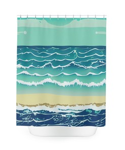 AI Art Ocean Waves Modern Print Shower Curtain for Bathroom