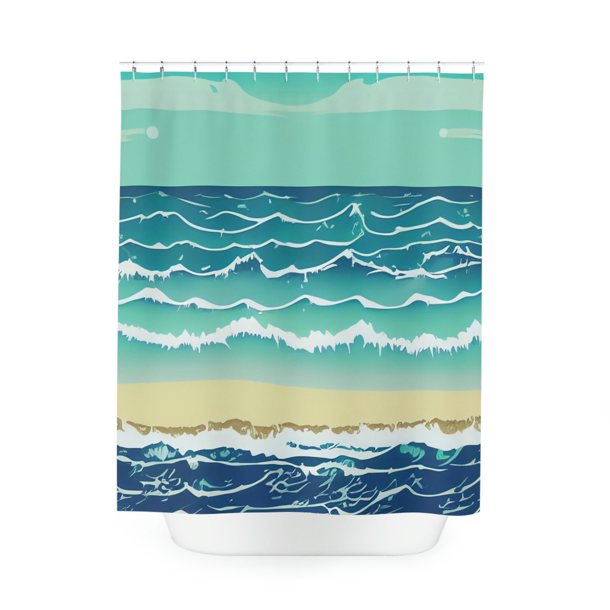 AI Art Ocean Waves Modern Print Shower Curtain for Bathroom