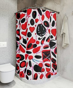 AI Art Print Hearts Shower Curtain | Modern Bathroom Decor Love Art for Valentines
