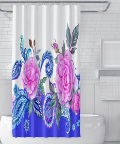 Aaote Border Roses And Paisley Watercolor Stall Sized Waterproof Fabric Shower Curtain