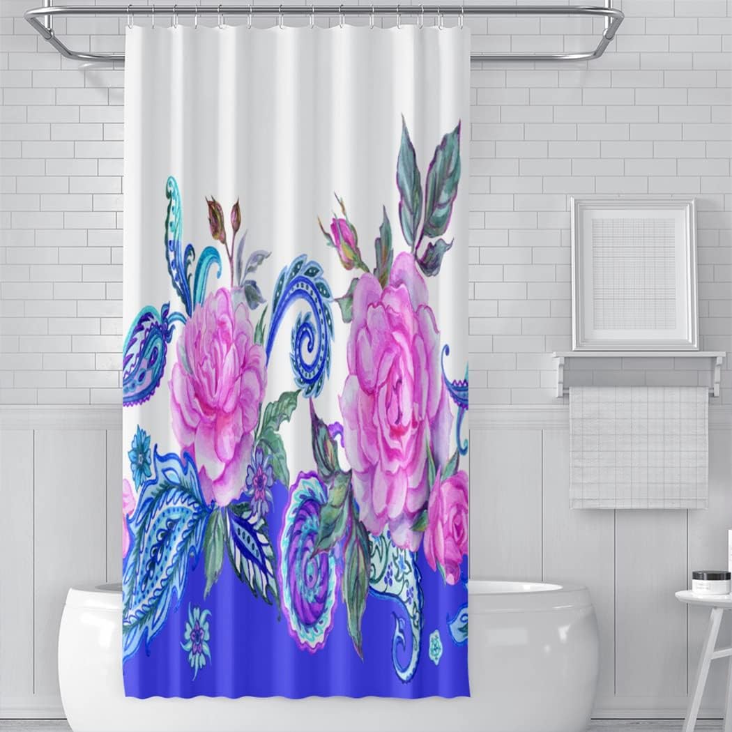 Aaote Border Roses And Paisley Watercolor Stall Sized Waterproof Fabric Shower Curtain