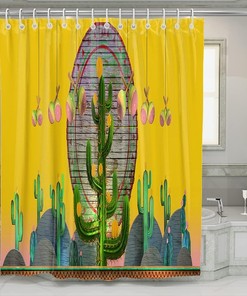 Aaote Mexican Cactus Middle Hills Maracas Hanging Wooden Scenery Shower Curtain
