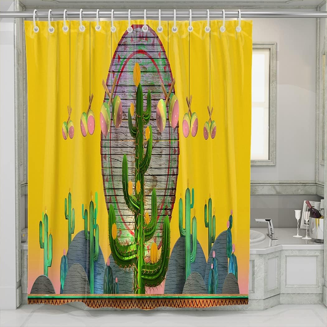 Aaote Mexican Cactus Middle Hills Maracas Hanging Wooden Scenery Shower Curtain