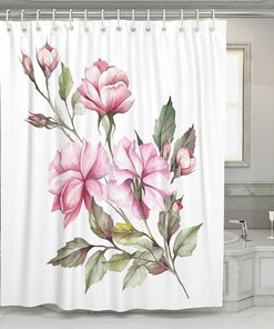 Aaote Watercolor Bouquet Flowers Peony Roses Leaves Home Hotel Bathroom Decoration Shower Curtain