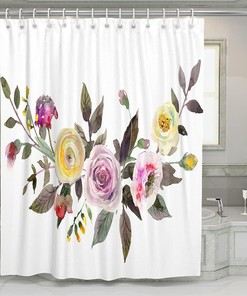 Aaote Watercolor Bouquet Flowers Peony Roses Leaves Home Hotel Bathroom Decoration Shower Curtains