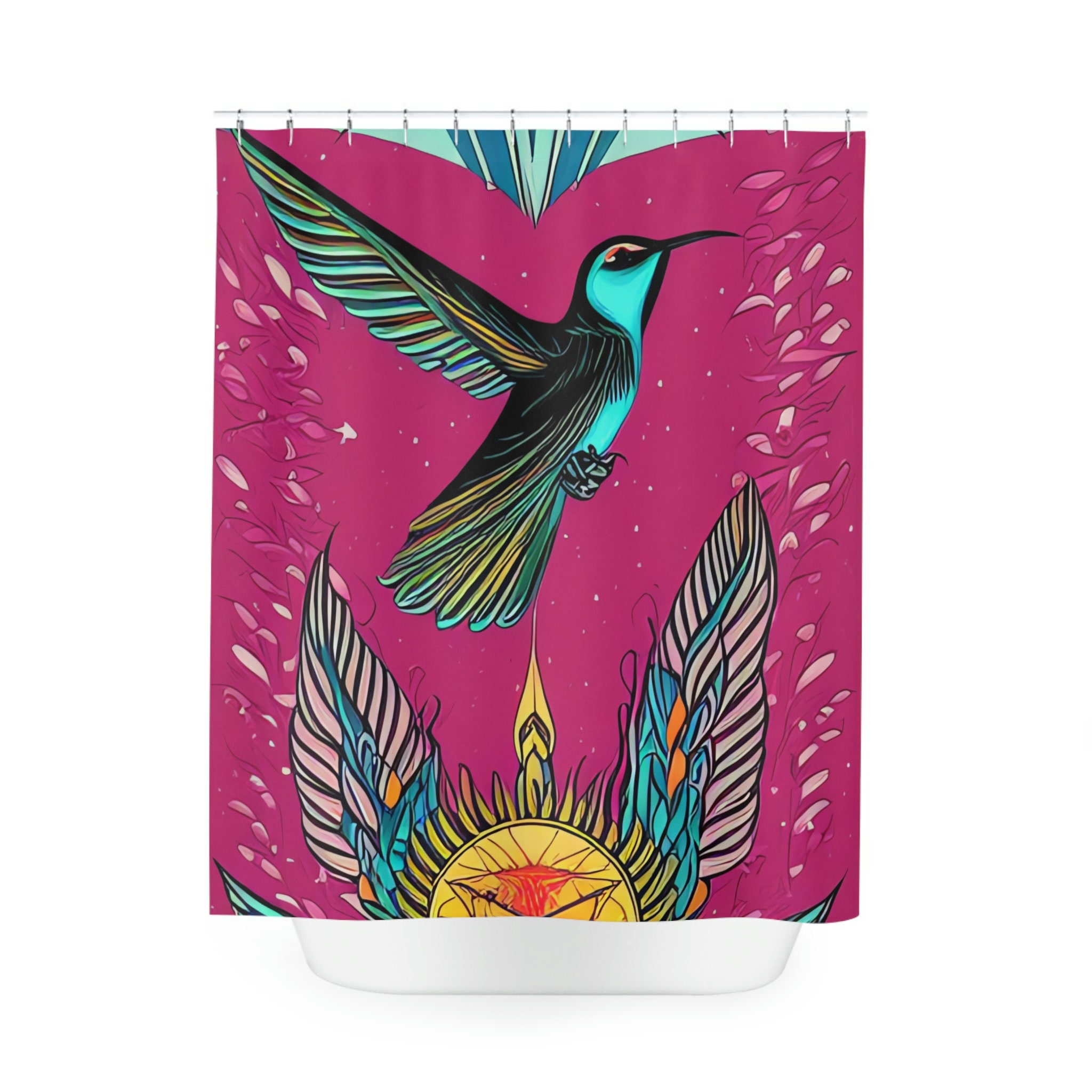 Abstract Ai Art Cosmic Humming Birds Print Shower Curtain For Artsy Bathroom Decor - Image 2