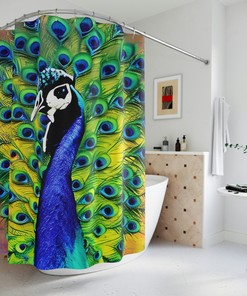 Abstract Ai Art Cosmic Peacock Print Shower Curtain For Modern Bathroom Decor