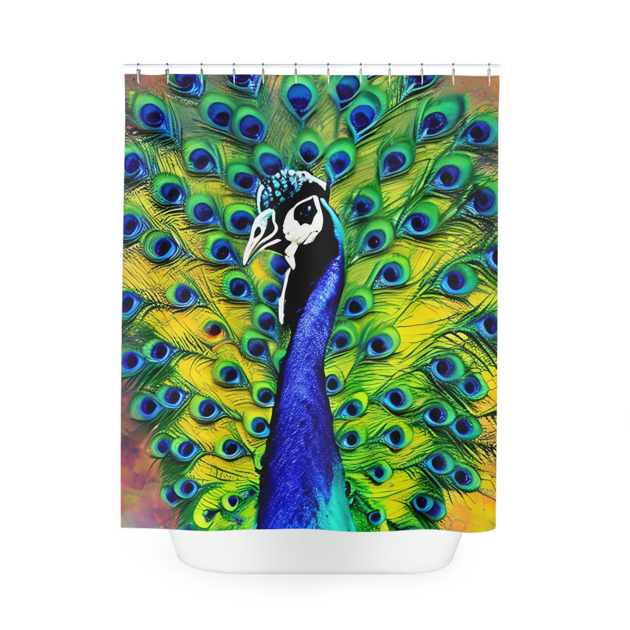 Abstract Ai Art Cosmic Peacock Print Shower Curtain For Modern Bathroom Decor - Image 2