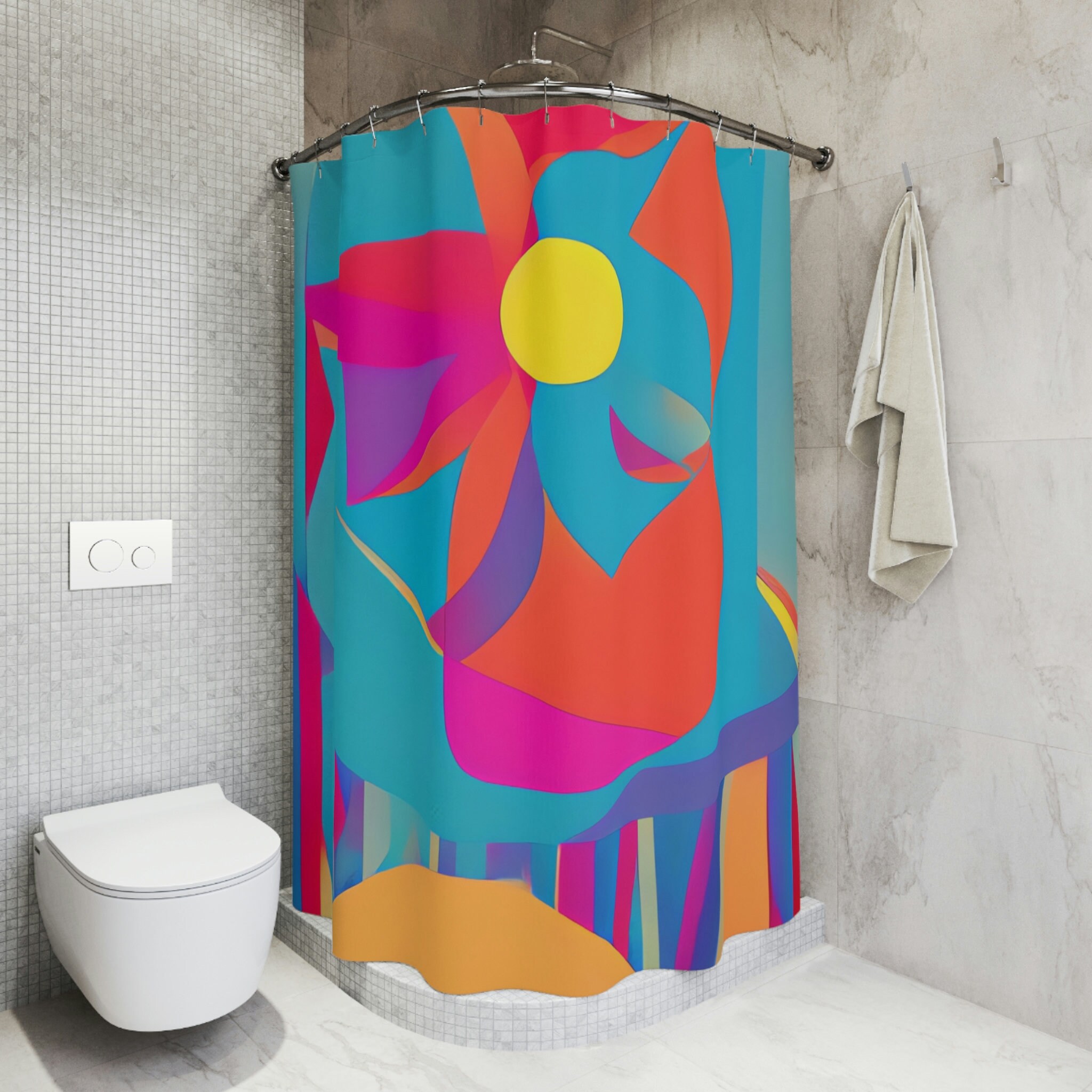 Abstract Ai Art Print Boho Floral Shower Curtain For Modern Bathroom Decor