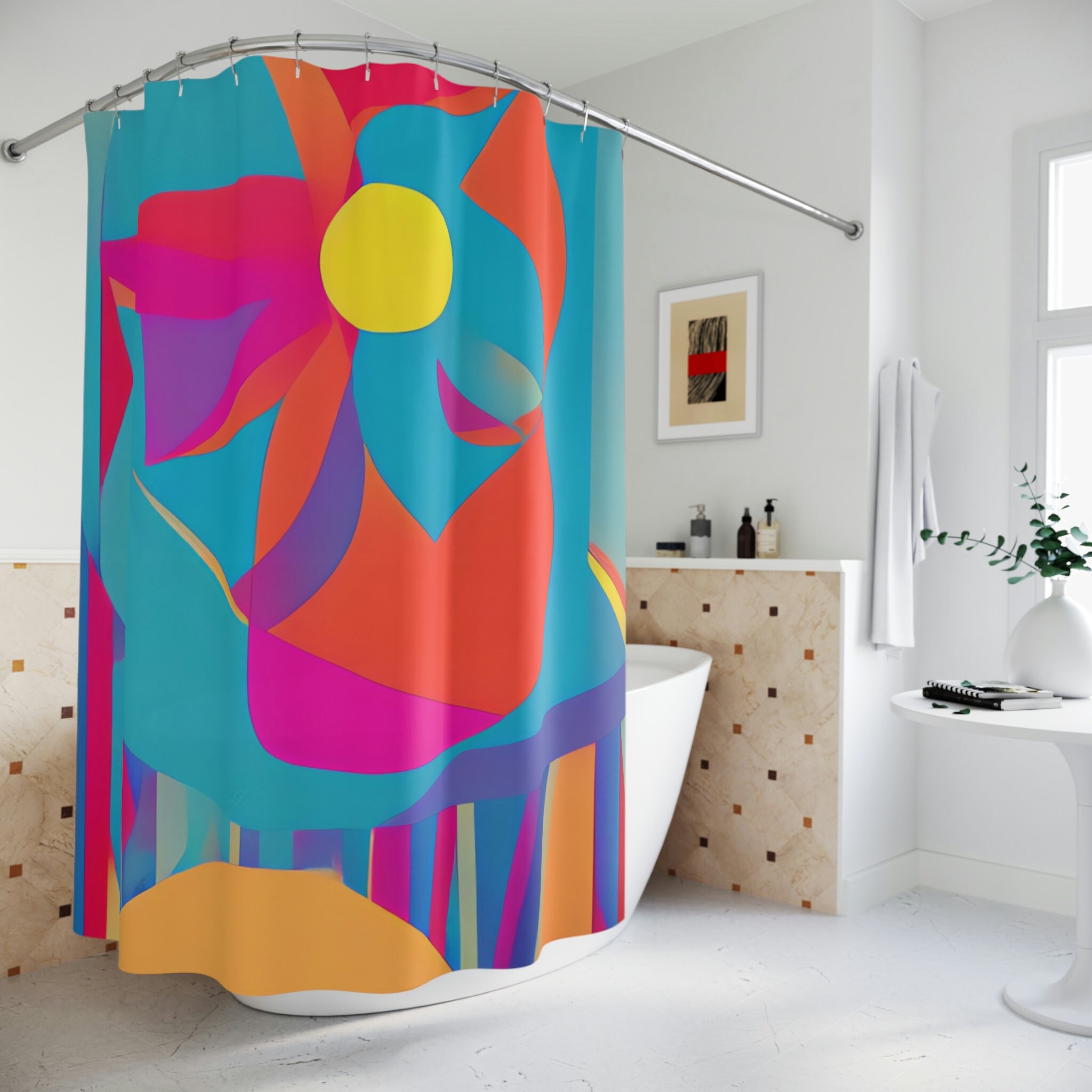 Abstract Ai Art Print Boho Floral Shower Curtain For Modern Bathroom Decor - Image 4