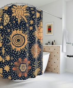 Abstract Ai Art Print Boho Flower Shower Curtain For Modern Bathroom Decor