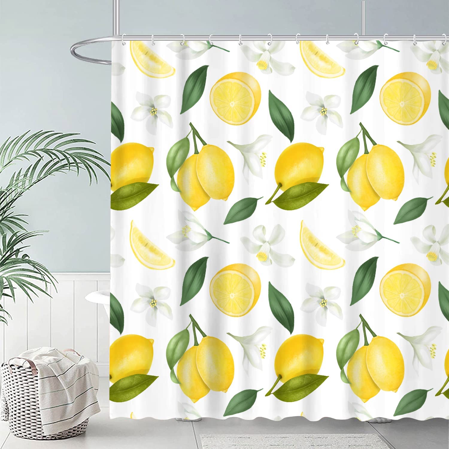 Abstract Allover Fruits Green Leaves Shower Curtain For Summer Vibe Bathroom Decor - Image 3