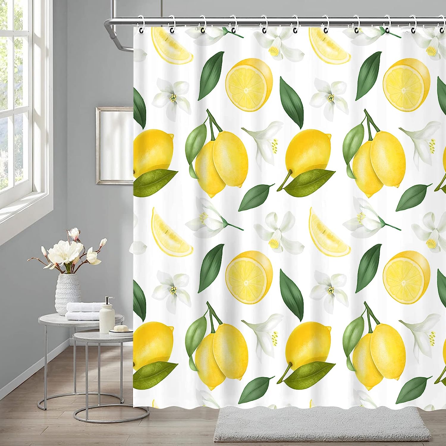 Abstract Allover Fruits Green Leaves Shower Curtain For Summer Vibe Bathroom Decor - Image 4