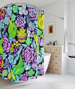Abstract Art Botanical Succulent Shower Curtain, Modern Bathroom Decor with AI Art Print