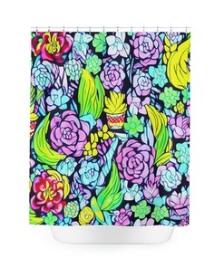 Abstract Art Botanical Succulent Shower Curtain, Modern Bathroom Decor with AI Art Print