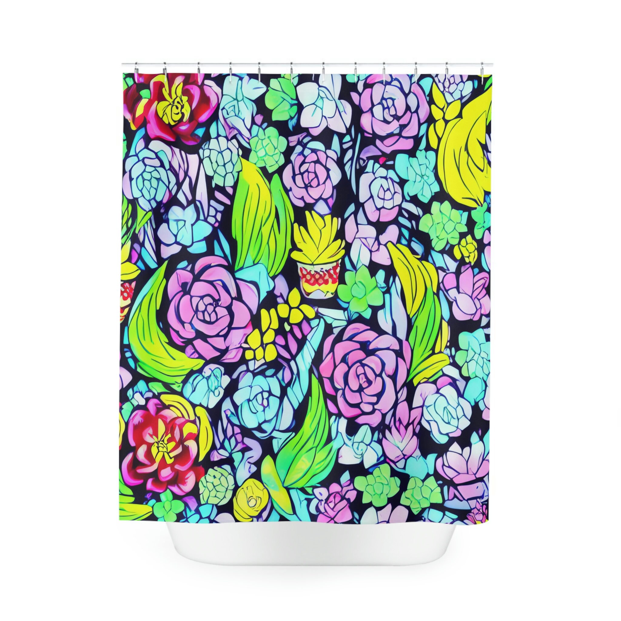 Abstract Art Botanical Succulent Shower Curtain, Modern Bathroom Decor with AI Art Print