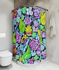 Abstract Art Botanical Succulent Shower Curtain, Modern Bathroom Decor with AI Art Print
