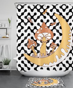 Abstract Art Butterfly Moon Mushroom Shower Curtain - Unique Bathroom Accessories
