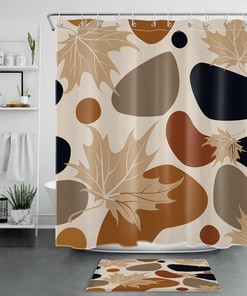 Abstract Art Geometric Pattern Plant Leaf Shower Curtain For Bathroom