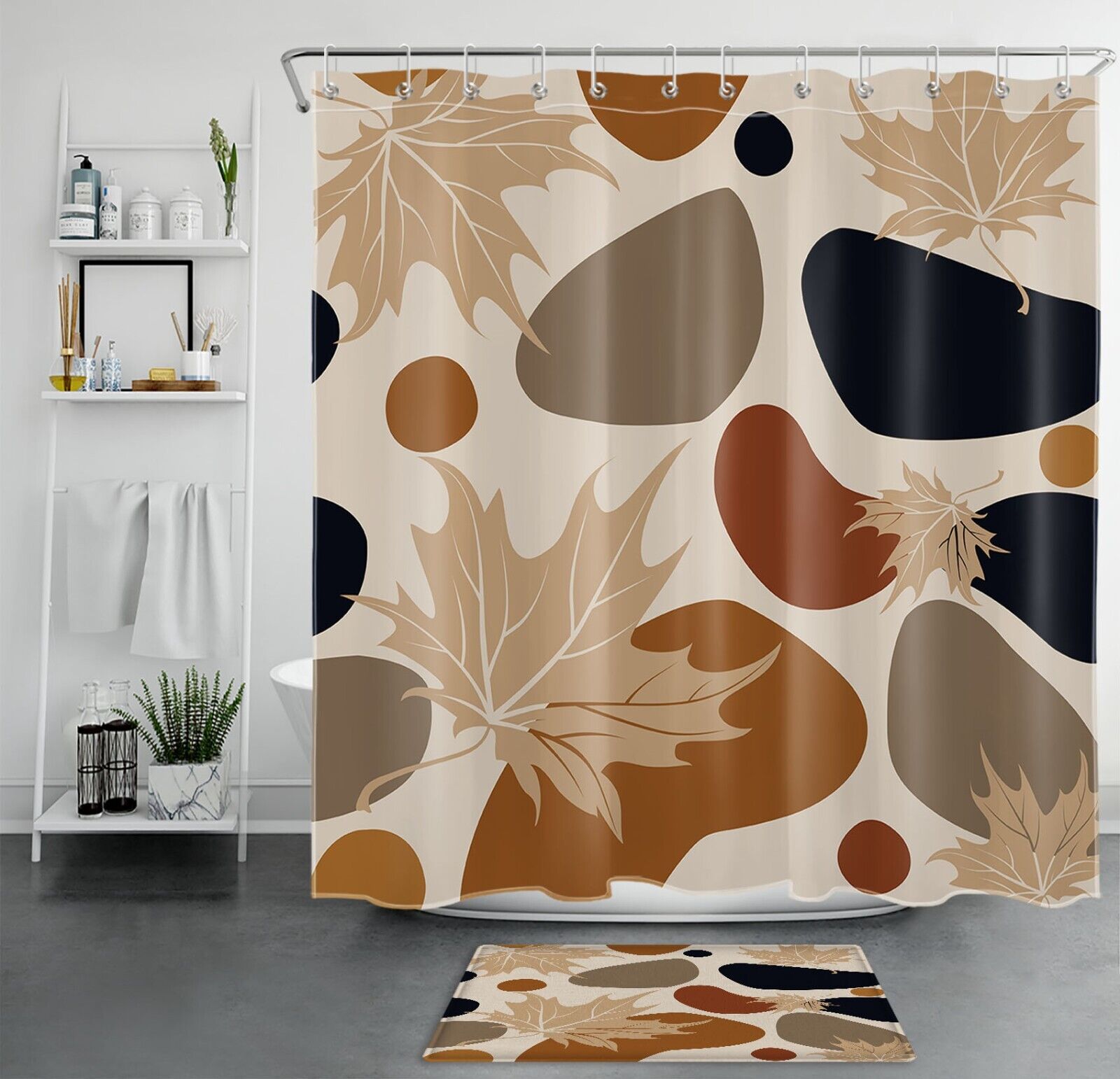 Abstract Art Geometric Pattern Plant Leaf Shower Curtain For Bathroom