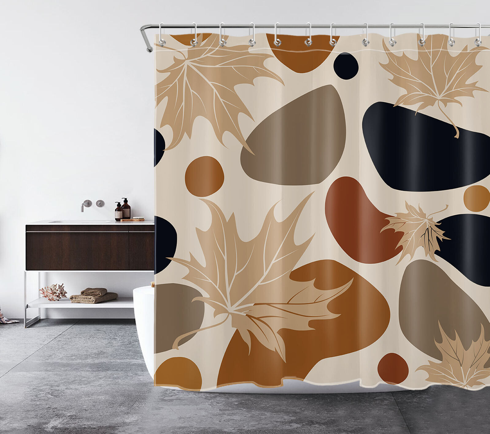Abstract Art Geometric Pattern Plant Leaf Shower Curtain For Bathroom