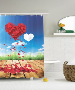Abstract Art Hearts Beach Shower Curtain - Scenic Rose Leaves Heart Cloud Love