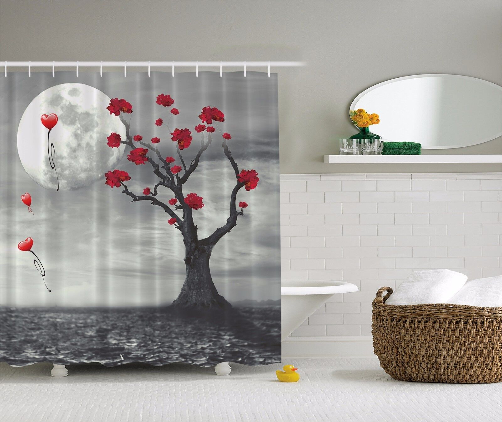 Abstract Art Moonlight Flowers Full Moon Shower Curtain For A Romantic Bath