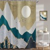 Abstract Art Mountain Sun Flying Birds Japanese Style Shower Curtain For Bathroom Decor