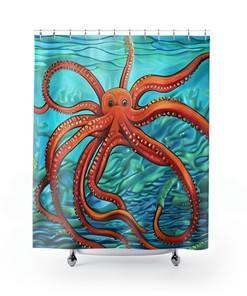 Abstract Art Octopus Shower Curtain for Sea Life Bathroom Decor.