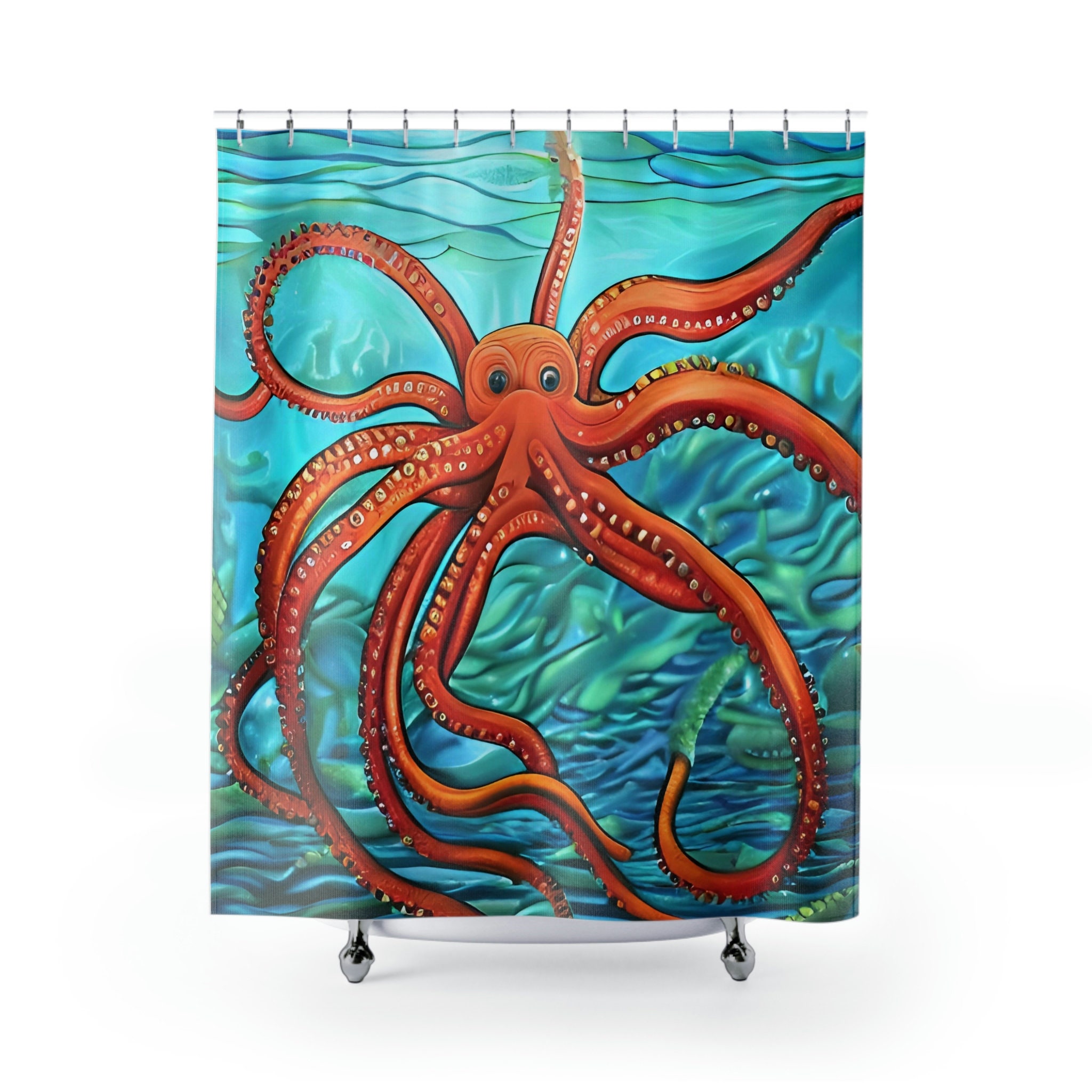Abstract Art Octopus Shower Curtain for Sea Life Bathroom Decor.
