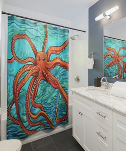 Abstract Art Octopus Shower Curtain for Sea Life Bathroom Decor.